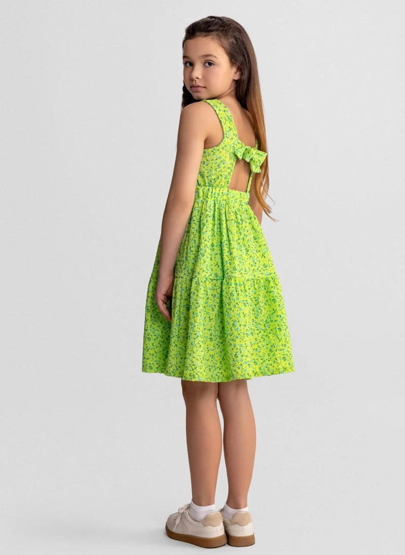 MINOTI Girls sleeveless emerald floral summer dress adjustable back tie